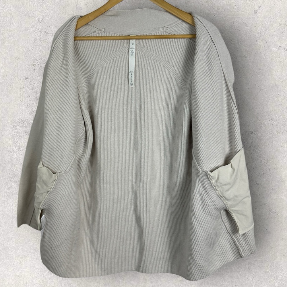Lululemon Merino Wool Ribbed Long Wrap Sweater Bone Neutral Size 2 Oversized Fit - Picture 14 of 14